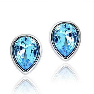 Fifth Avenue Delicate Blue Aquamarine Silver Tone Angel Tear Stud Earrings